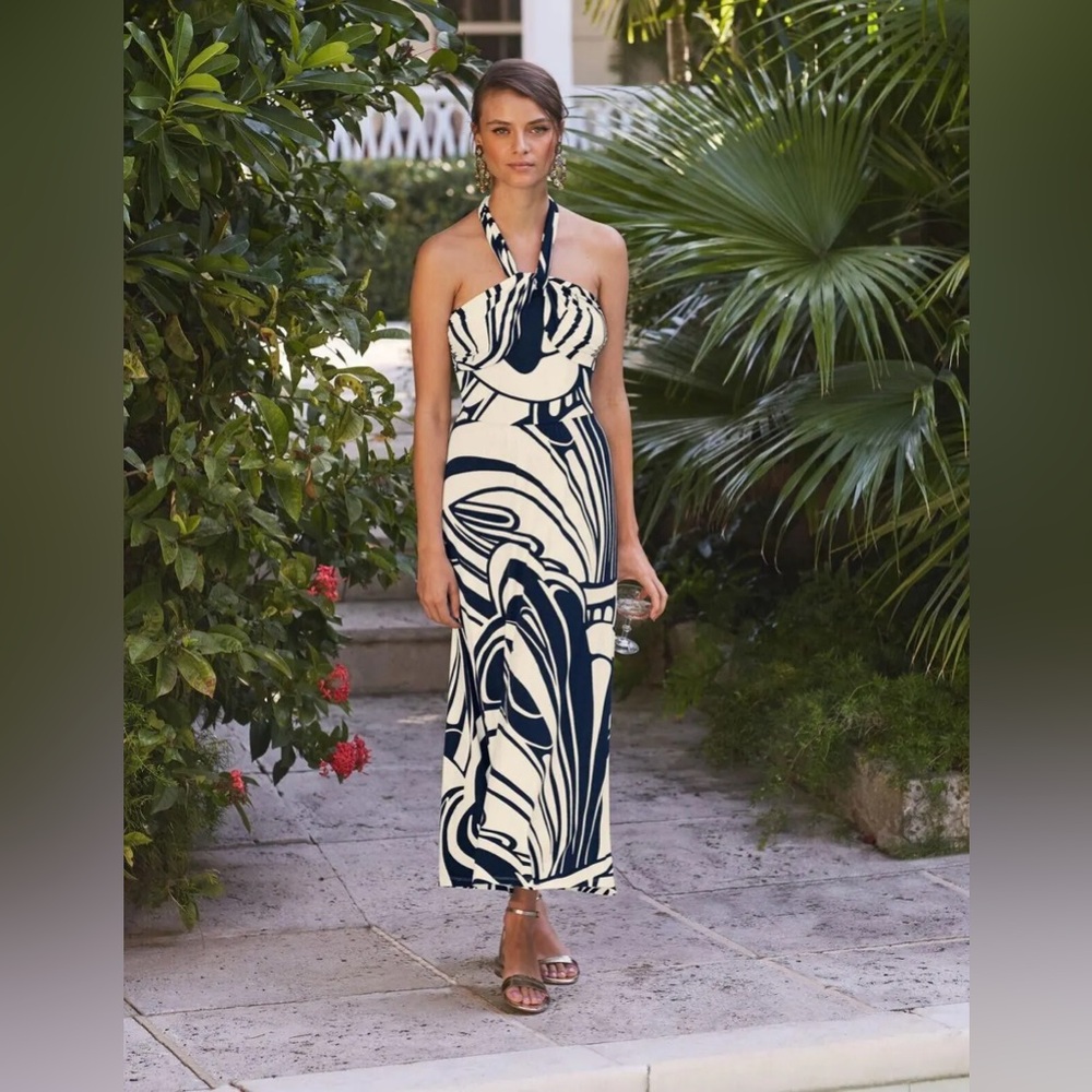Boden  Elegant Maxi Dress multiway- navy and White